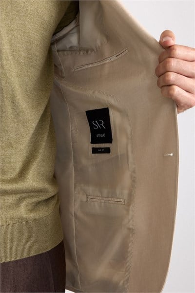 Bej Slim Mono Yaka Torba Cep 6 Drop Klasik Ceket