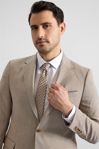 Bej Slim Sivri Yaka 6 Drop Takım Elbise