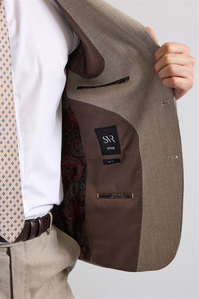 Bej Slim Sivri Yaka 6 Drop Takım Elbise