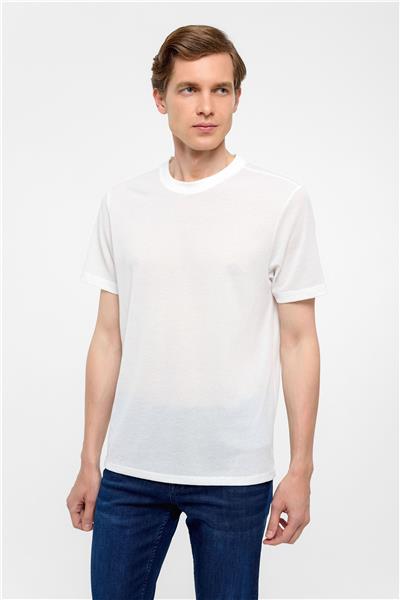 Beyaz Regular Armürlü Bisiklet Yaka Tişört