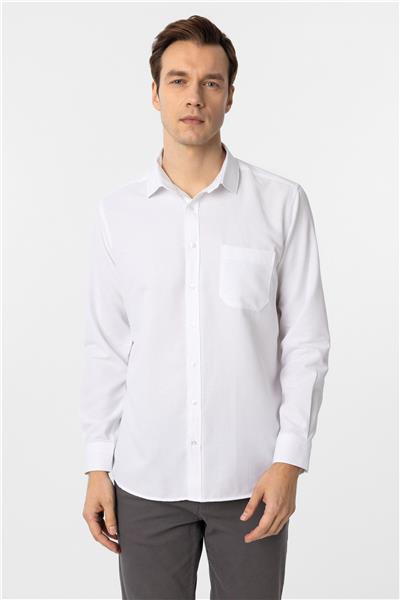 Beyaz Regular Fit Armürlü Klasik Yaka Gömlek