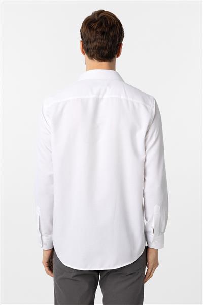 Beyaz Regular Fit Armürlü Klasik Yaka Gömlek