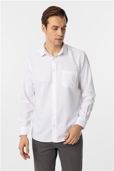 Beyaz Regular Fit Armürlü Klasik Yaka Gömlek