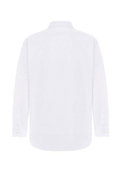 Beyaz Regular Armürlü Klasik Yaka Gömlek