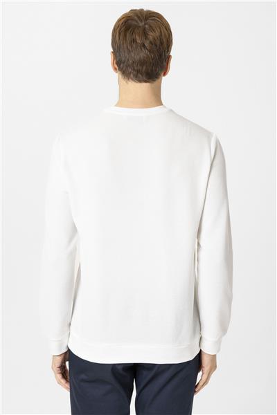 Beyaz Regular Armürlü Bisiklet Yaka Triko