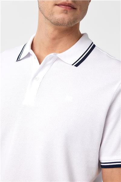 Beyaz Regular Armürlü Polo Yaka Tişört
