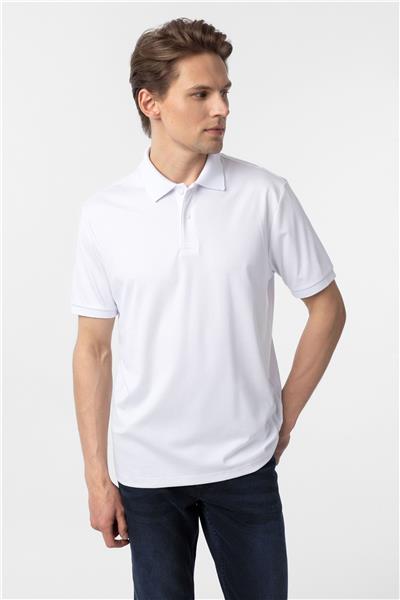 Beyaz Regular Baskılı Polo Yaka Tişört