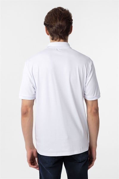 Beyaz Regular Baskılı Polo Yaka Tişört