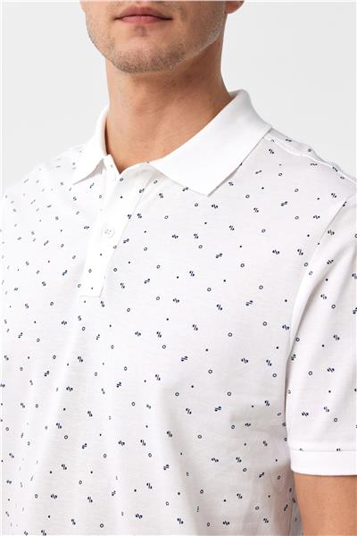 Beyaz Regular Baskılı Polo Yaka Tişört