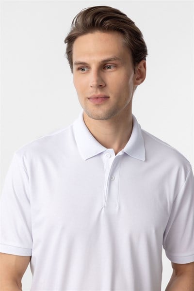 Beyaz Regular Baskılı Polo Yaka Tişört