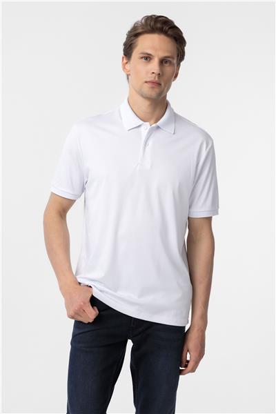 Beyaz Regular Baskılı Polo Yaka Tişört