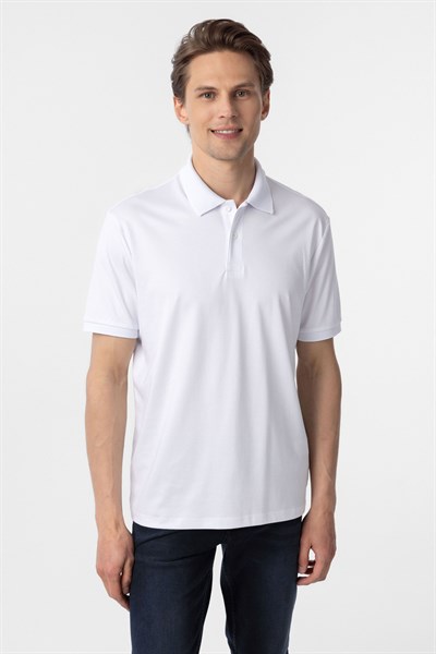 Beyaz Regular Baskılı Polo Yaka Tişört