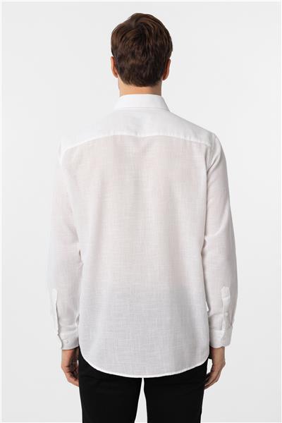 Beyaz Regular Fit Desenli Düğmeli Yaka Gömlek
