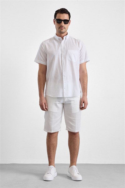 Beyaz Regular Düğmeli Yaka Düz Kısa Kollu Casual Gömlek