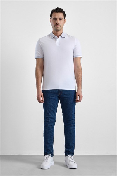Beyaz Regular Düz Baskısız Pike Düğmeli Polo Yaka Nefes Alabilen Tişört