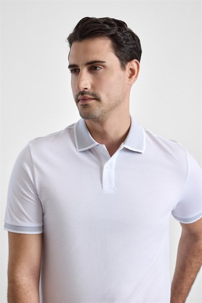 Beyaz Regular Düz Baskısız Pike Düğmeli Polo Yaka Nefes Alabilen Tişört