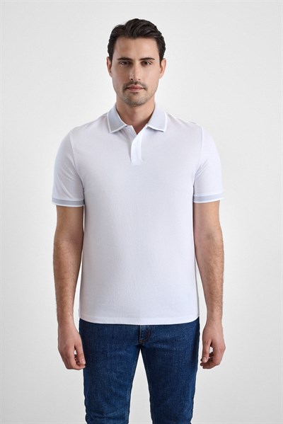 Beyaz Regular Düz Baskısız Pike Düğmeli Polo Yaka Nefes Alabilen Tişört
