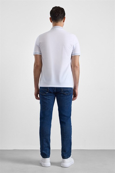 Beyaz Regular Düz Baskısız Pike Düğmeli Polo Yaka Nefes Alabilen Tişört