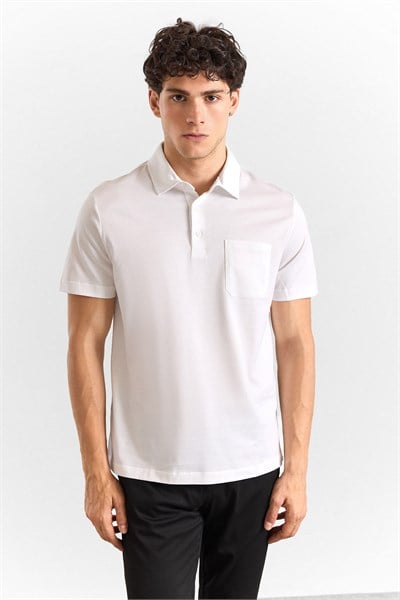 Beyaz Regular Düz Baskısız Süprem Düğmeli Polo Yaka Standart Tişört