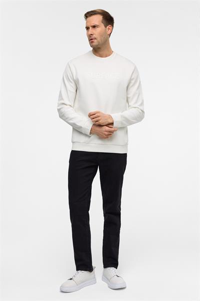 Beyaz Regular Düz Bisiklet Yaka Sweatshirt