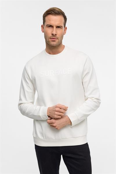 Beyaz Regular Düz Bisiklet Yaka Sweatshirt