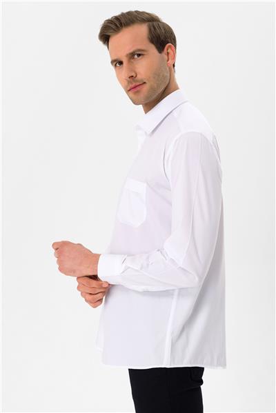 Beyaz Regular Düz Klasik Yaka Gömlek