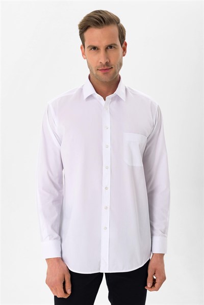 Beyaz Regular Düz Klasik Yaka Gömlek