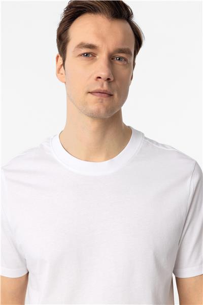 Beyaz Regular Düz Bisiklet Yaka Tişört