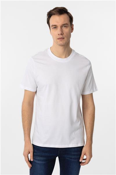 Beyaz Regular Düz Bisiklet Yaka Tişört