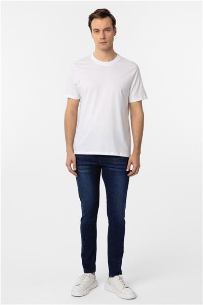 Beyaz Regular Düz Bisiklet Yaka Tişört