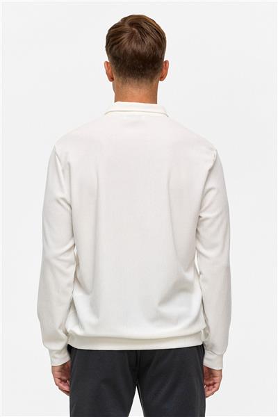 Beyaz Regular Düz Polo Yaka Sweatshirt
