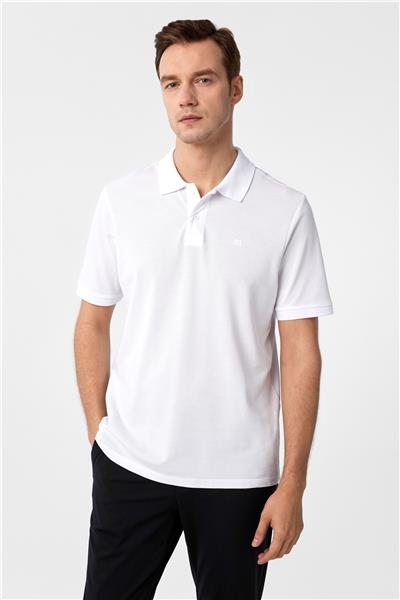 Beyaz Regular Düz Polo Yaka Tişört