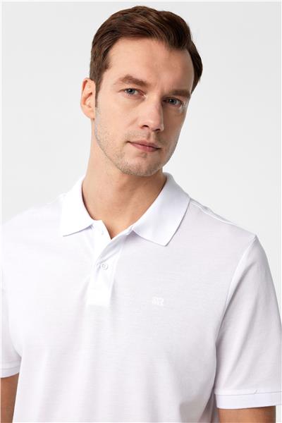 Beyaz Regular Düz Polo Yaka Tişört