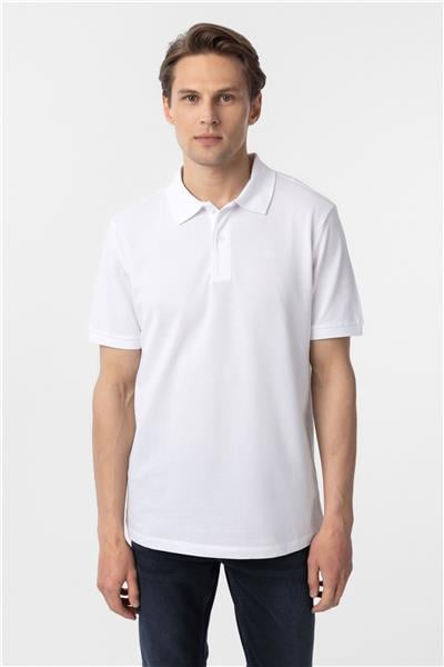 Beyaz Regular Düz Polo Yaka Tişört