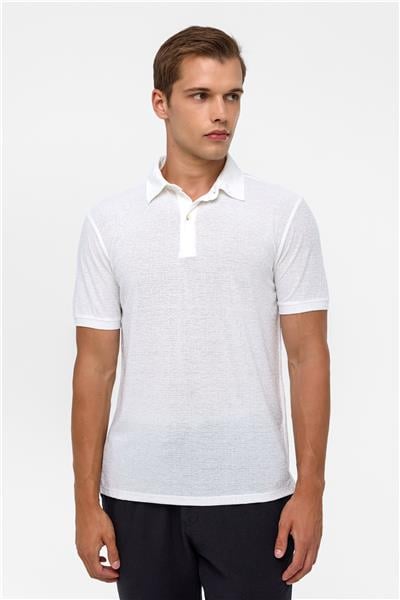 Beyaz Regular Düz Polo Yaka Tişört