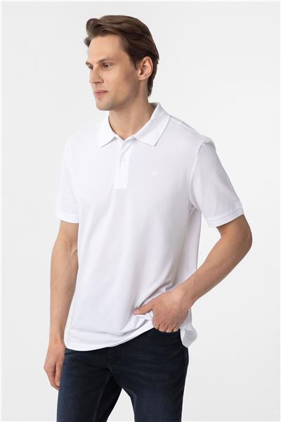 Beyaz Regular Düz Polo Yaka Tişört