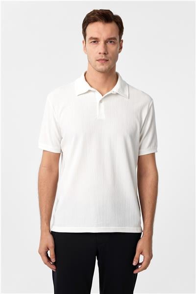 Beyaz Regular Düz Polo Yaka Tişört