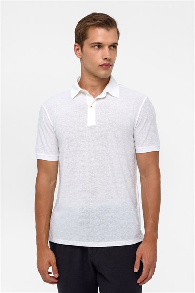 Beyaz Regular Düz Polo Yaka Tişört