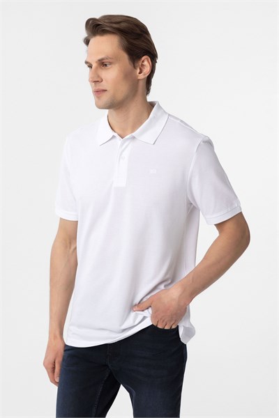 Beyaz Regular Düz Polo Yaka Tişört