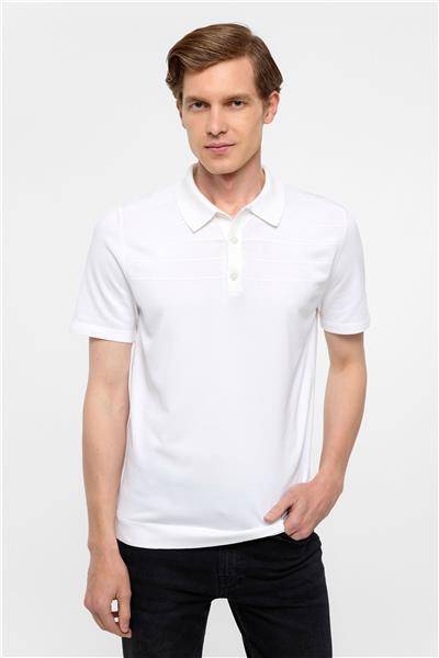Beyaz Regular Düz Polo Yaka Triko Tşört 