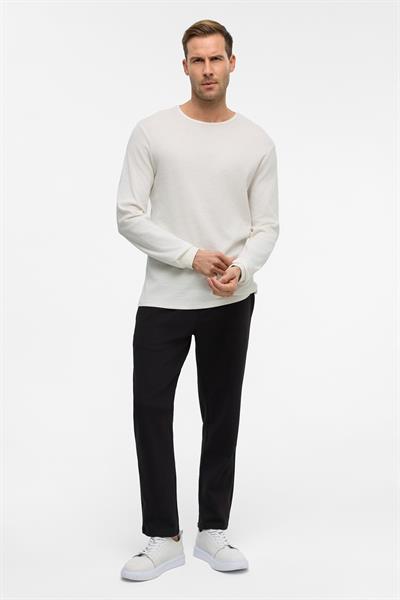 Beyaz Slim Armürlü Bisiklet Yaka Triko