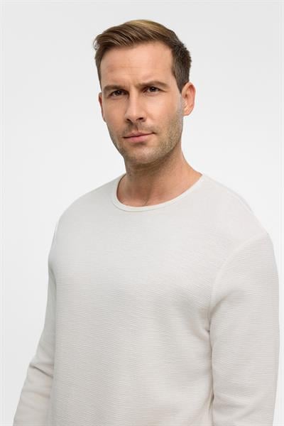 Beyaz Slim Armürlü Bisiklet Yaka Triko