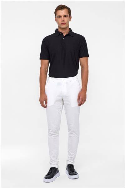 Beyaz Slim Armürlü Jogger Pantolon