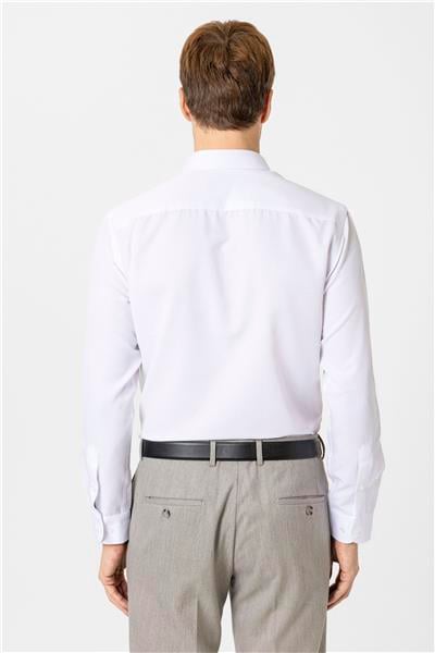 Beyaz Slim Fit Armürlü Klasik Yaka Gömlek
