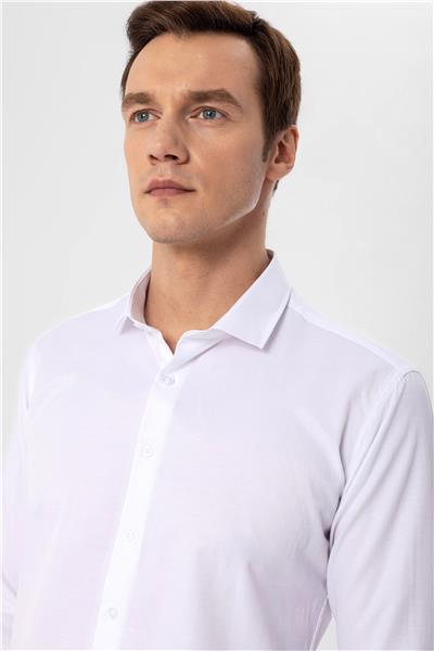 Beyaz Slim Fit Armürlü Klasik Yaka Gömlek