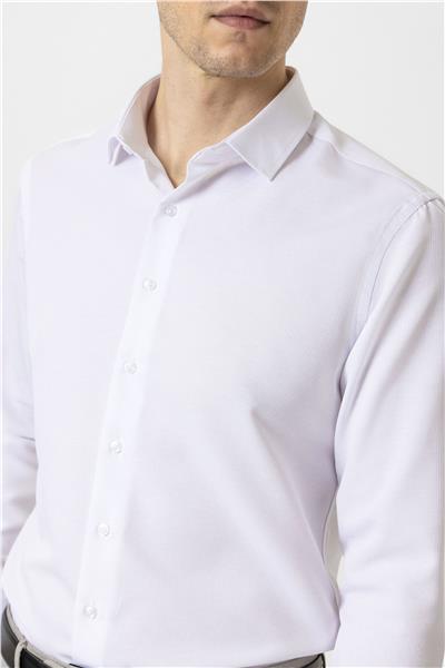 Beyaz Slim Fit Armürlü Klasik Yaka Gömlek