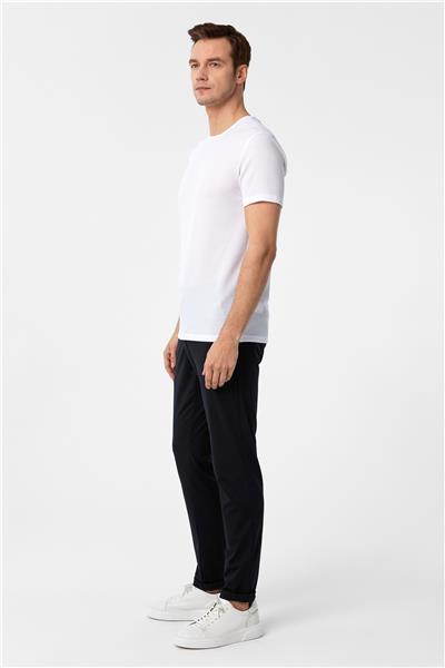 Beyaz Slim Fit Armürlü Bisiklet Yaka Tişört