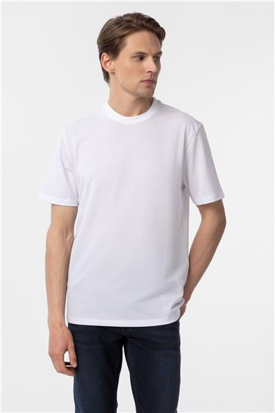 Beyaz Slim Fit Armürlü Bisiklet Yaka Tişört