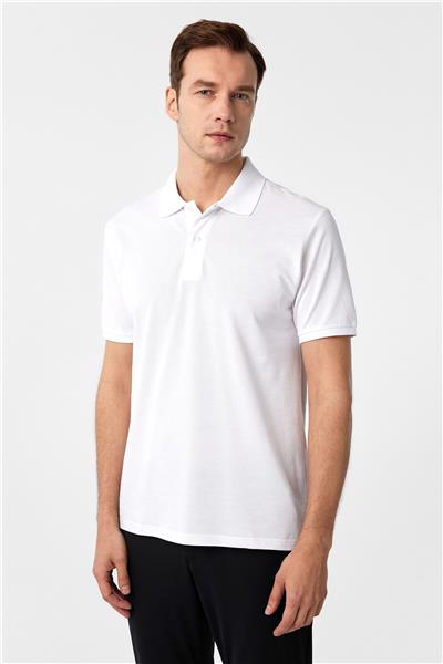 Beyaz Slim Fit Armürlü Polo Yaka Tişört