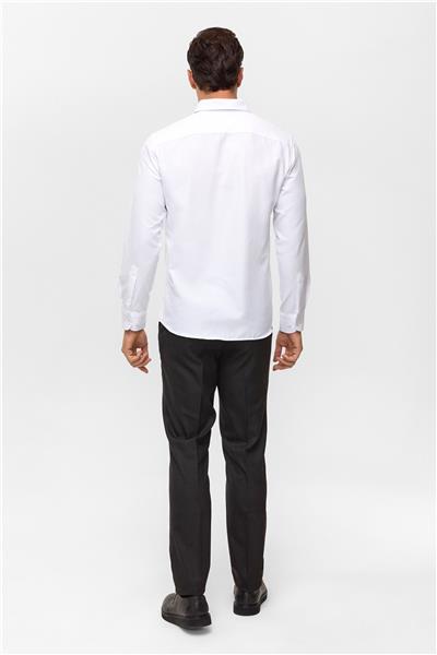 Beyaz Slim Baskılı Düğmeli Yaka Gömlek